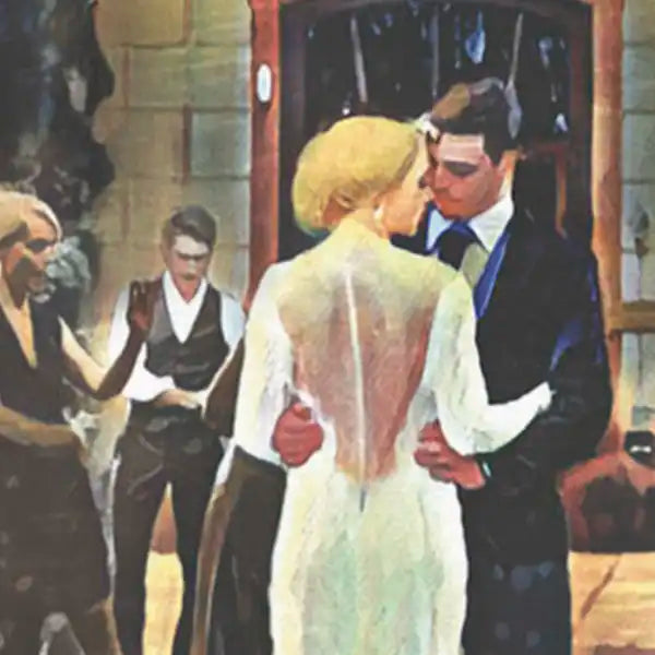 Closeup of a custom wedding poster by Alecse displaying his artisctic touch.
