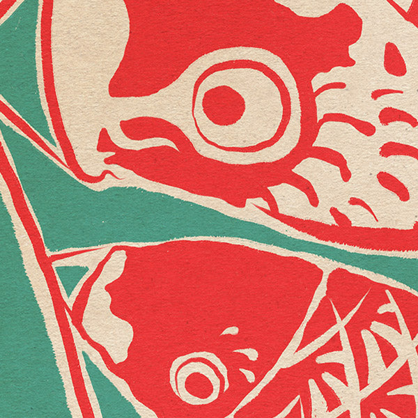 Close-up of Koi carps on 'Koinobori 24' poster showcasing intricate design and bold pop art colors by Cha