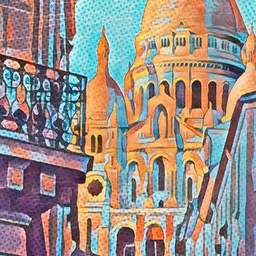 Details of the Montmartre poster  Sur la Butte by French poster artist Alecse | Vintage style, effects, grains and halftone