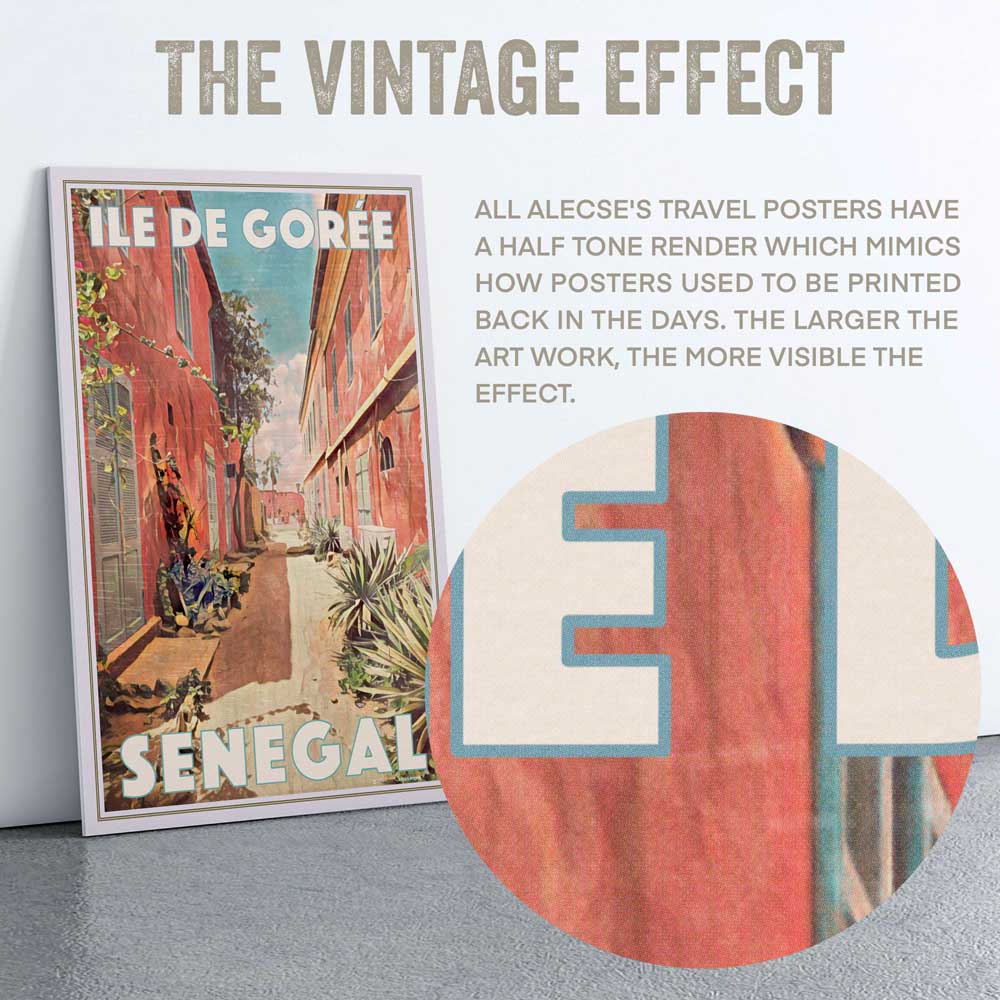 Details of the halftone effect in Alecse's Goree Island poster of Senegal