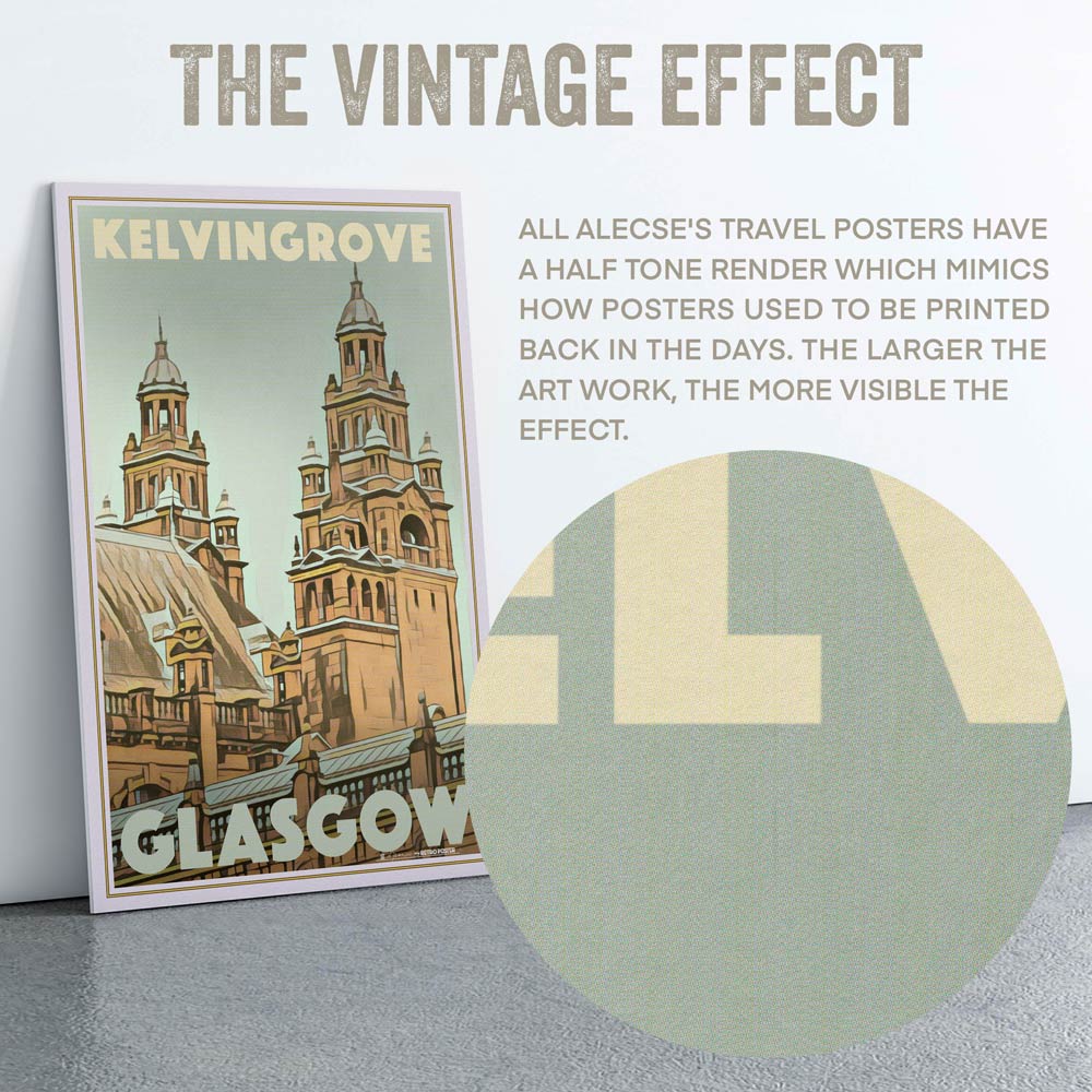 Detailed macro of the 'Kelvingrove' Poster featuring the half-tone render
