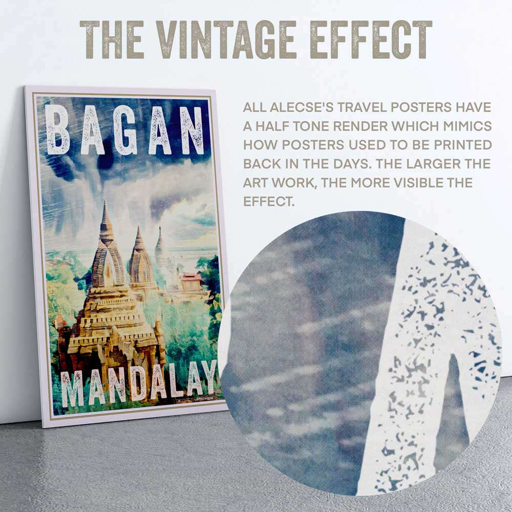 Macro detail of Alecse's half-tone render on Bagan Myanmar Poster