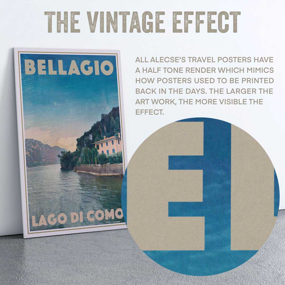 Macro detail of Alecse's half-tone render on Bellagio Italy Poster