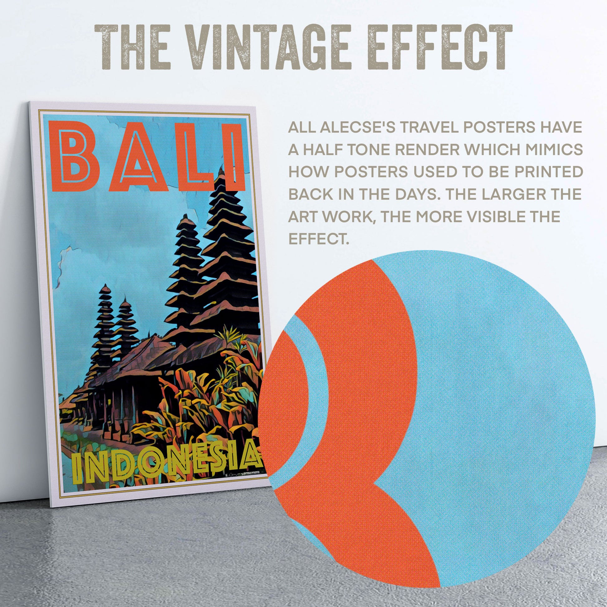 Macro detail of Alecse's half-tone render on Bali Travel Poster
