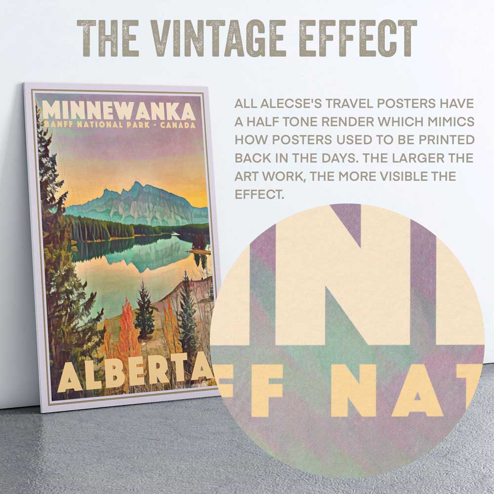 Macro detail of Alecse's half-tone render on Lake Minnewanka Poster