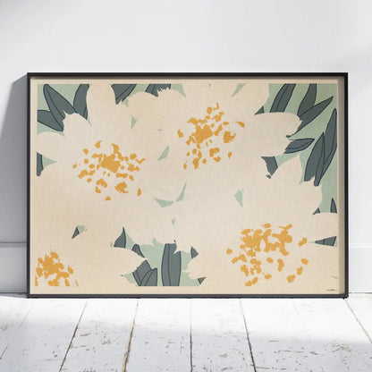 ice plant flower poster delosperma botanical wall art horizontal format white floral silhouettes soft green background limited edition