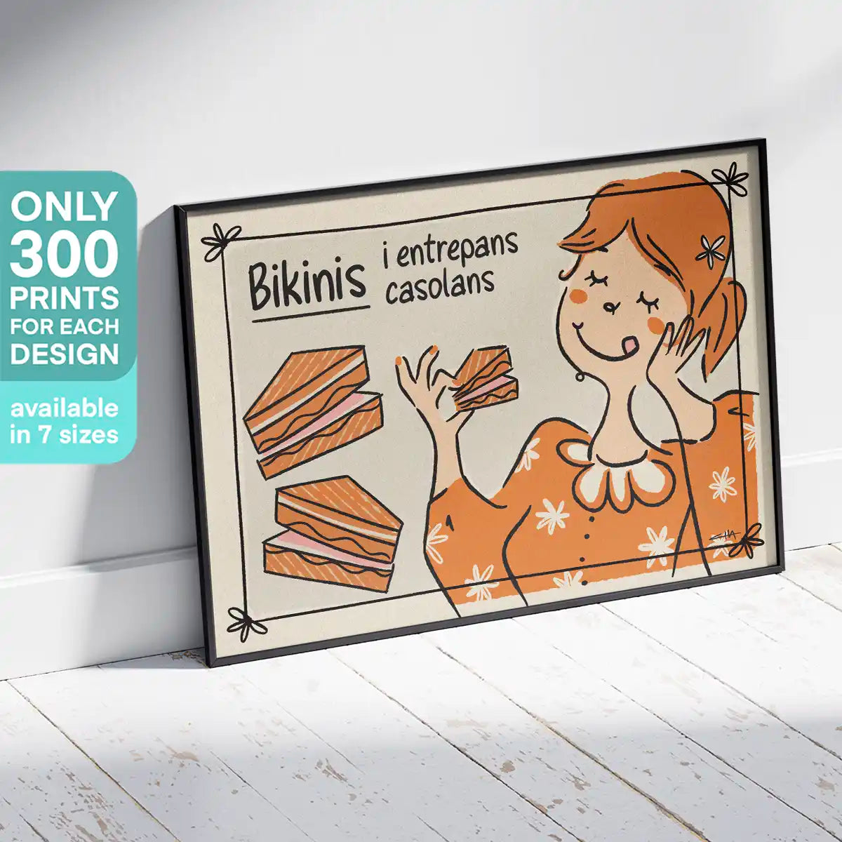 Bikinis i Entrepans Casolans limited edition poster by Cha, a playful tribute to Barcelona’s famous bikini sandwich and homemade sandwiches.