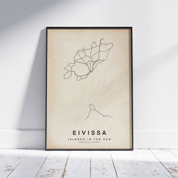 Eivissa Retro Map Art Print by Cha, The Wanderer Maps™, limited edition bnw