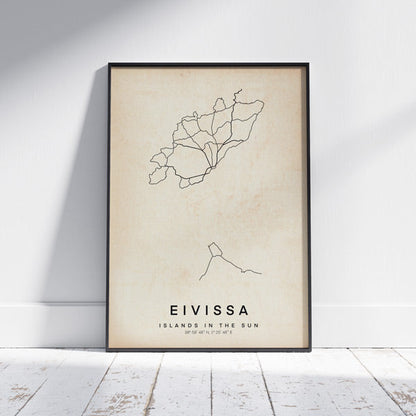 Eivissa Retro Map Art Print by Cha, The Wanderer Maps™, limited edition bnw