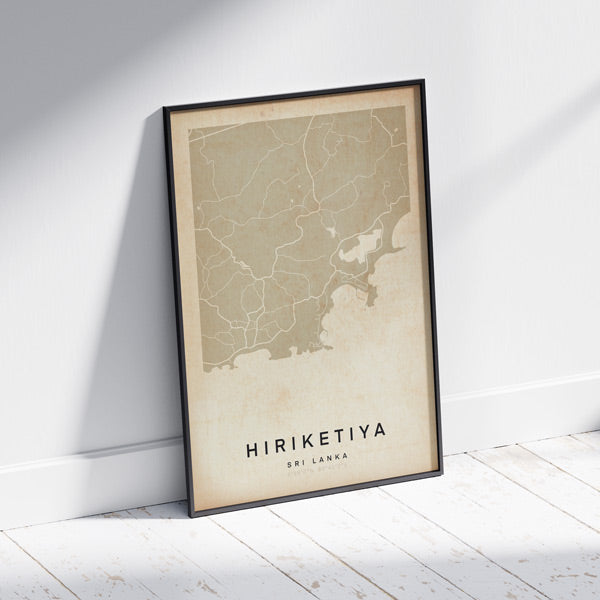 Hiriketiya Retro Map Art Print by Cha, The Wanderer Maps™, limited edition monochrome