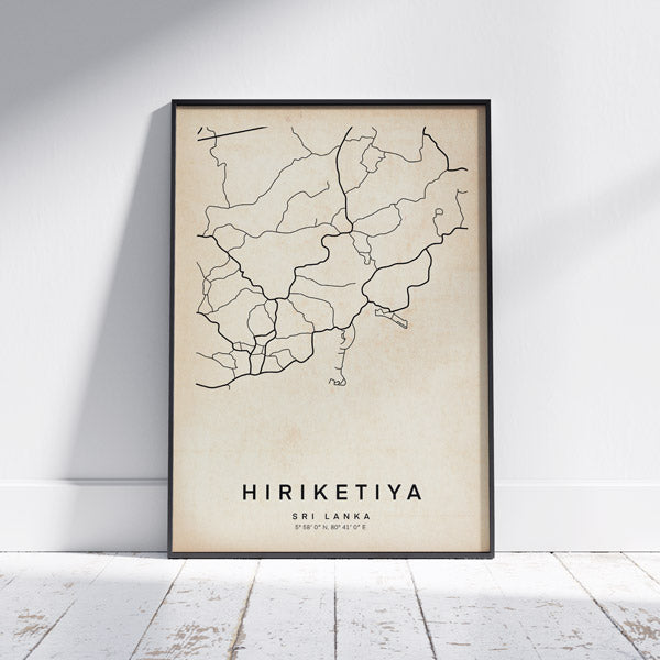 Hiriketiya Retro Map Art Print by Cha, The Wanderer Maps™, limited edition lines only