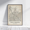 Hollywood Vintage Map Art Print by Cha, The Wanderer Maps™, limited edition bnw lines-only