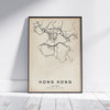 Vintage Hong Kong Map Art Print by Cha, The Wanderer Maps™, limited edition bnw lines only