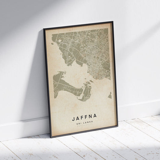 Jaffna Retro Map Art Print by Cha, The Wanderer Maps™, limited edition monochrome