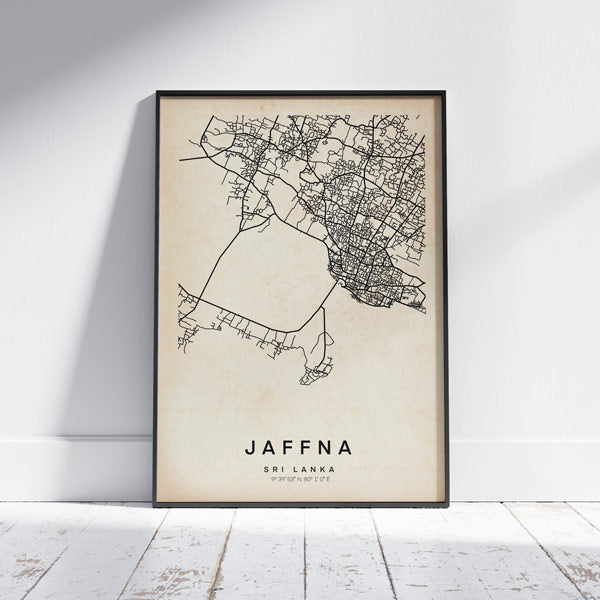 Jaffna Vintage Map Art Print by Cha, The Wanderer Maps™, limited edition bnw lines only