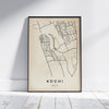 Kochi Retro Map Art Print by Cha, The Wanderer Maps™, limited edition bnw map poster