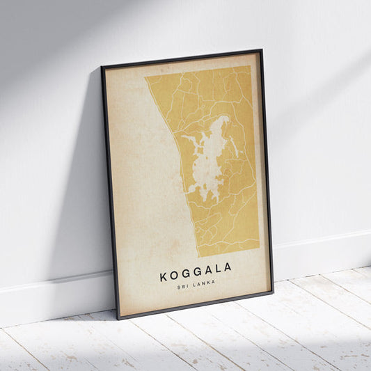 Koggala Retro Map Art Print by Cha, The Wanderer Maps™, limited edition monochrome map of Sri Lanka