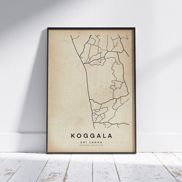 Koggala Vintage Map Art Print by Cha, The Wanderer Maps™, limited edition bnw lines only