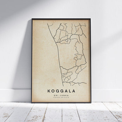 Koggala Vintage Map Art Print by Cha, The Wanderer Maps™, limited edition bnw lines only