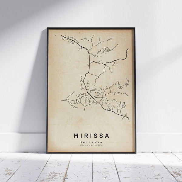 Mirissa Retro Map Art Print by Cha, The Wanderer Maps™, limited edition vintage map of Sri Lanka