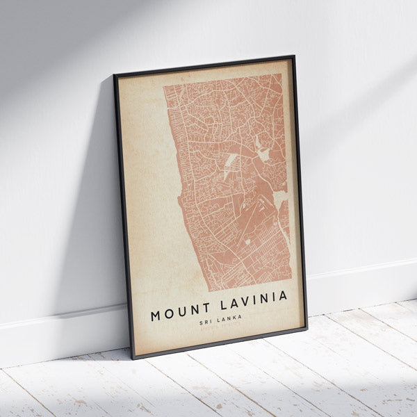 Mount Lavinia Retro Map Art Print by Cha, The Wanderer Maps™, limited edition monochrome map of Sri Lanka