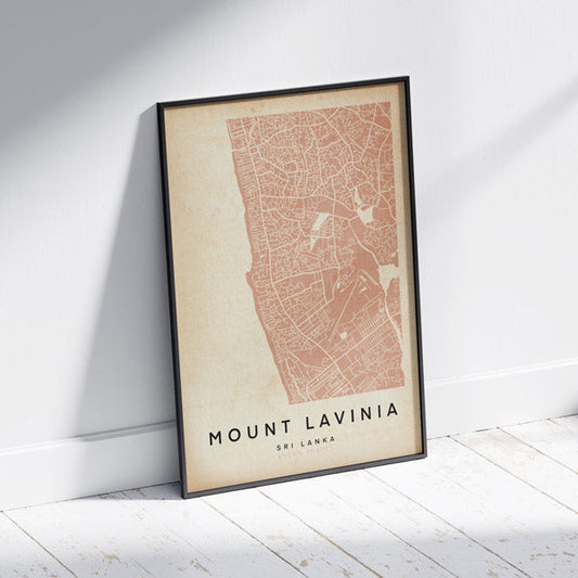 Mount Lavinia Retro Map Art Print by Cha, The Wanderer Maps™, limited edition monochrome map of Sri Lanka