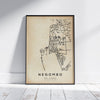 Negombo Retro Map Art Print by Cha, The Wanderer Maps™, limited edition