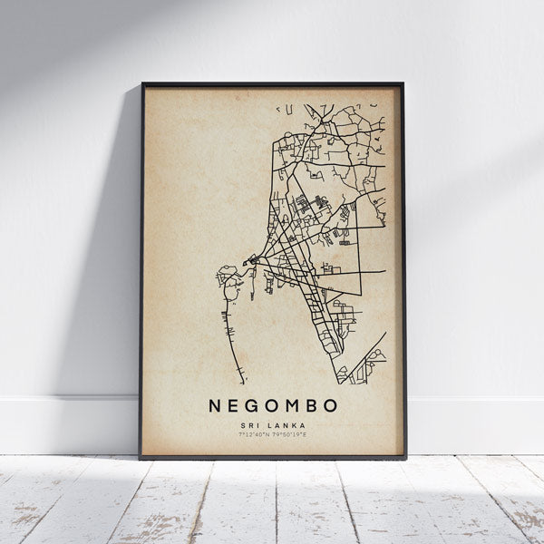 Negombo Retro Map Art Print by Cha, The Wanderer Maps™, limited edition