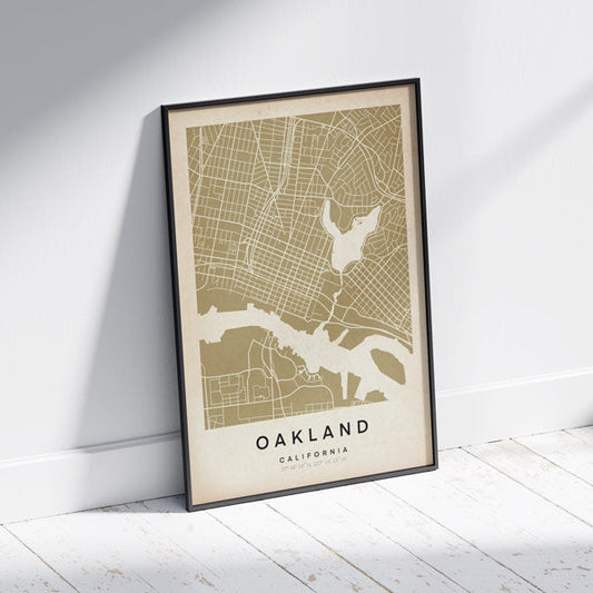 Oakland Retro Map Art Print by Cha, The Wanderer Maps™, limited edition monochrome