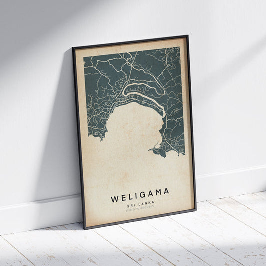 Vintage Map of Weligama, limited edition color version