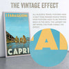 Macro view of the Capri I Faraglioni poster showing Alecse’s half-tone render effect, giving a retro texture