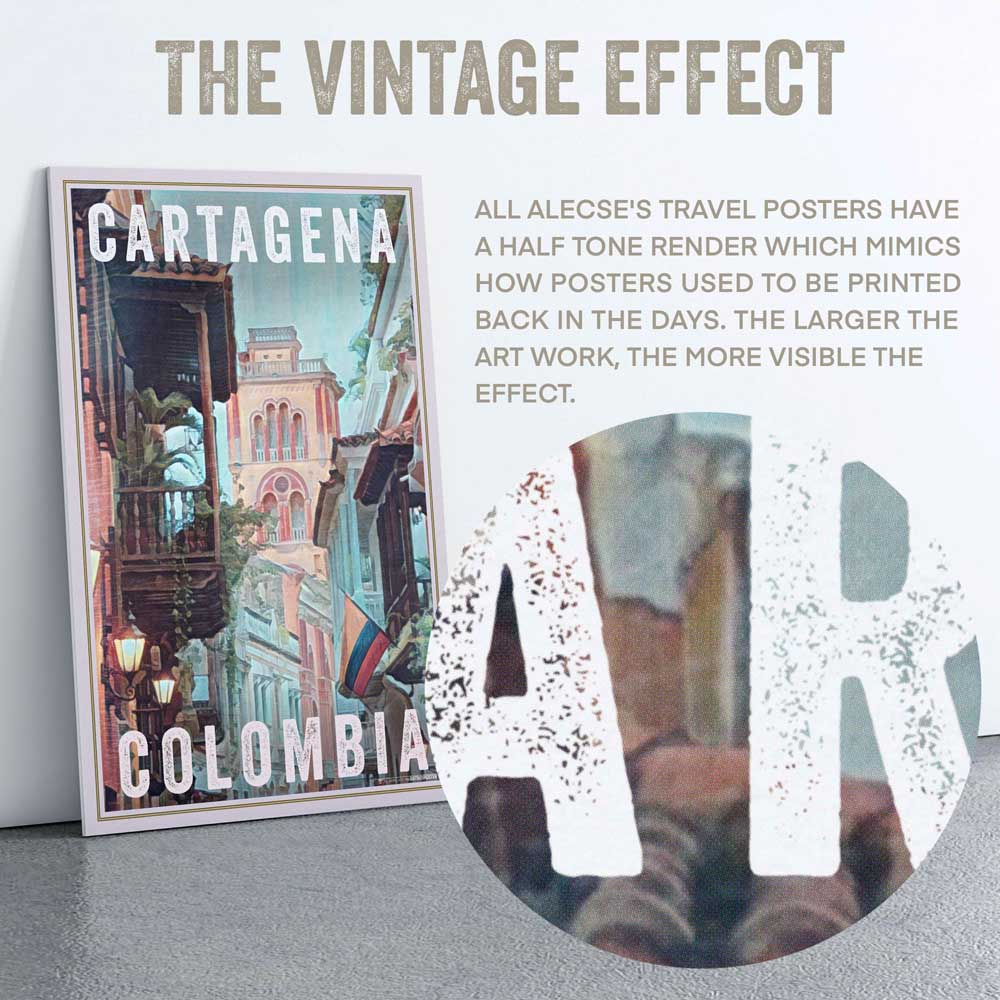 Detail of Alecse’s Half-Tone Technique on Cartagena Colombia Poster - Not Pixelation