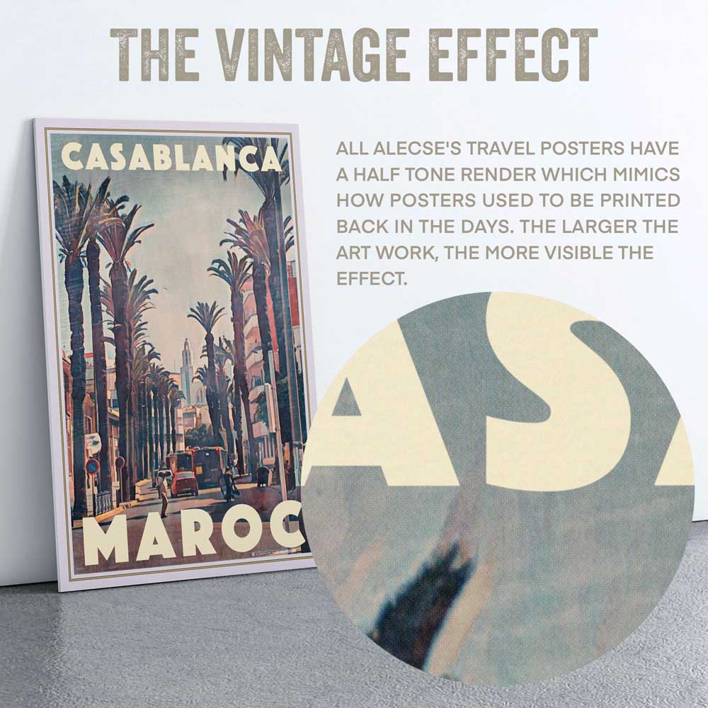 Macro view of the Casablanca poster’s title letters showcasing Alecse’s half-tone render.