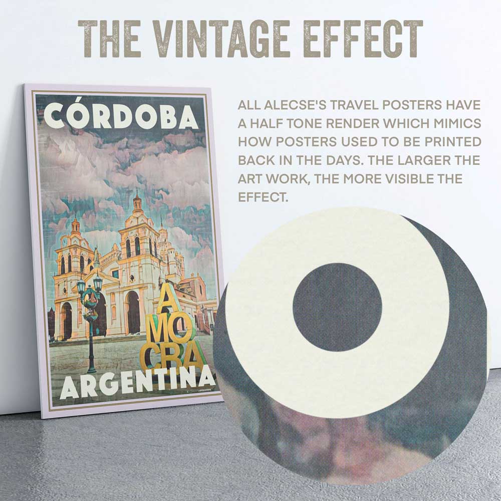Closeup of the halftone effect in the poster of Cordoba Argentina