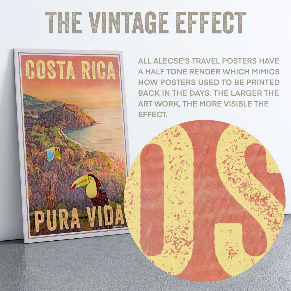 Macro Detail of Half-tone Render in Alecse's Costa Rica Travel Poster - Vintage Effect Art