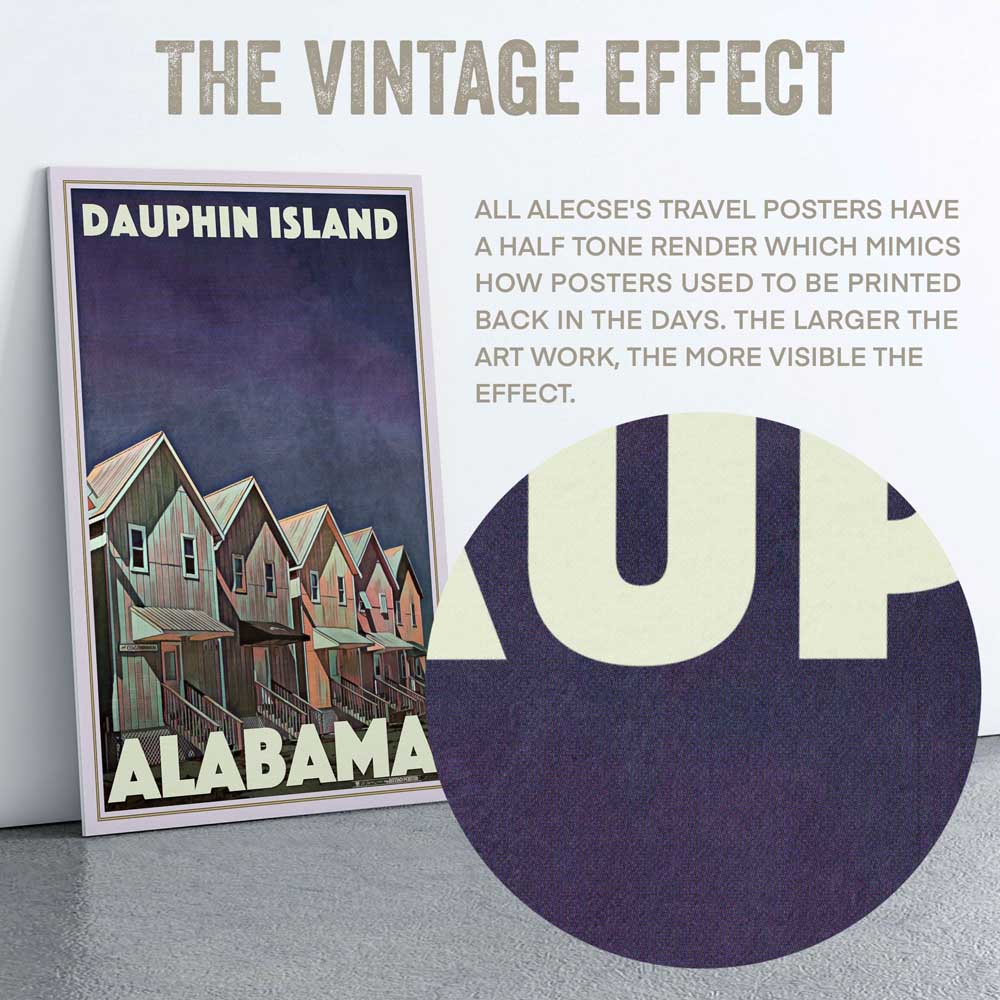 Closeup of the halftone effect on the letters in Alecse's Dauphin Island limited edition poster