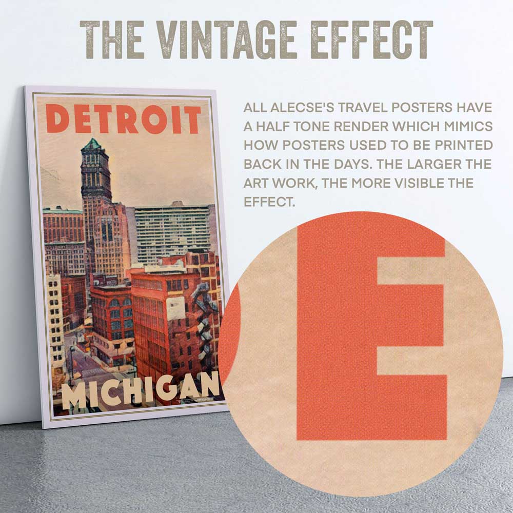 Macro Detail of Alecse’s Half-Tone Style on Detroit Michigan Poster - Artistic Signature Technique