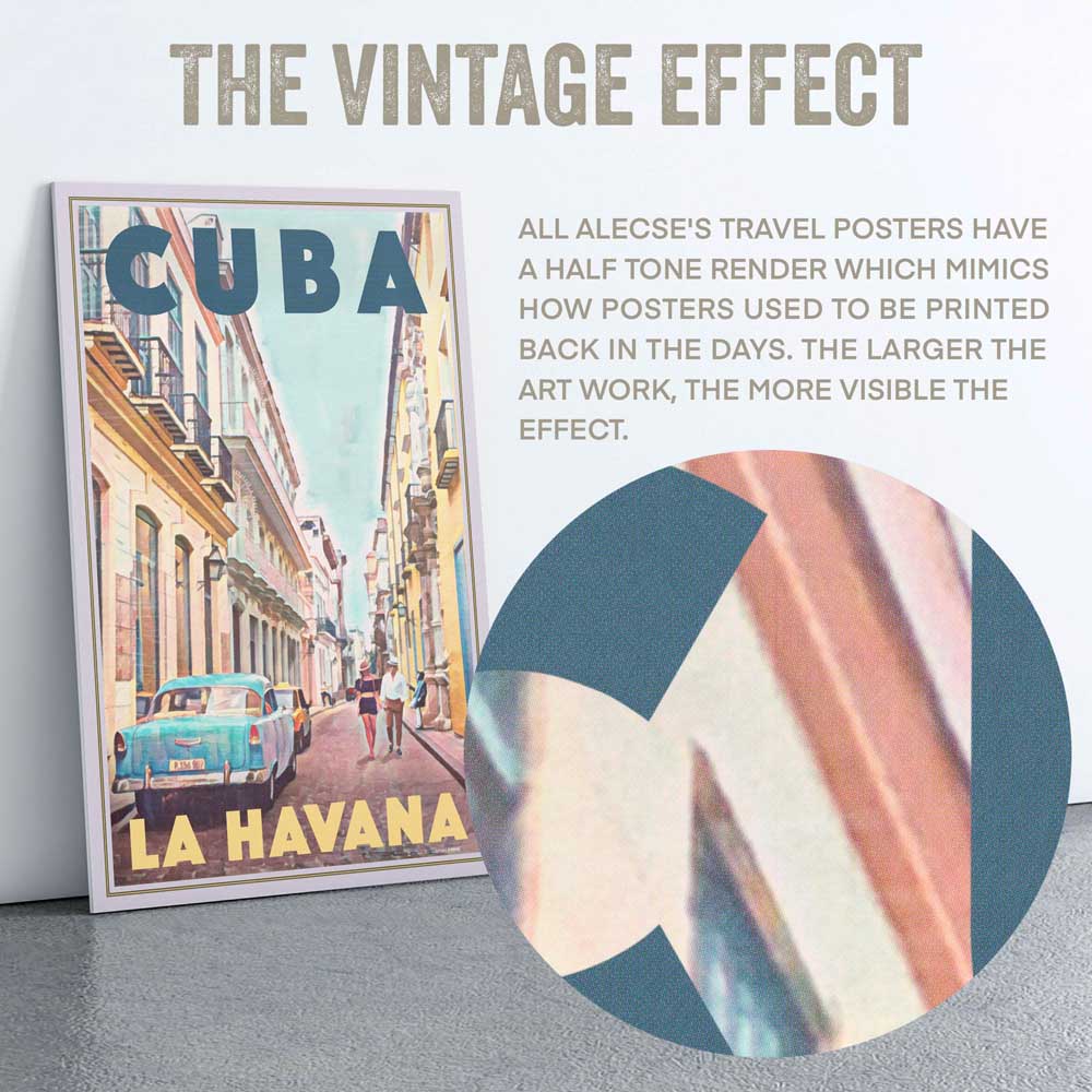 Macro shot of the Havana poster, highlighting Alecse’s half-tone render effect for a vintage look