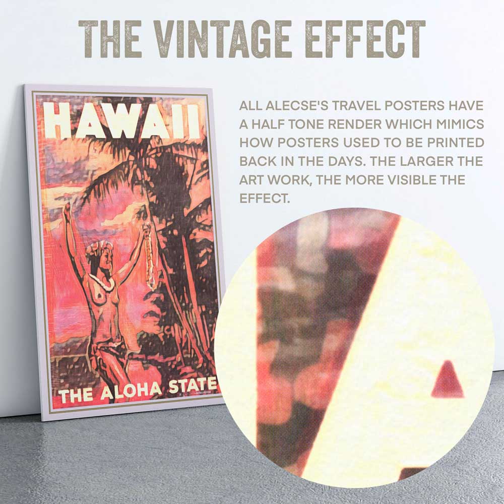 Closeup of the Hawaii poster showcasing the halftone render effect