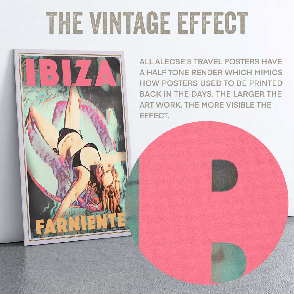 Closeup of the halftone effect in Alecse's Ibiza poster "Farniente"