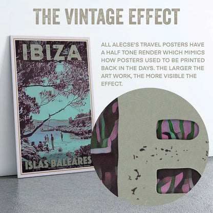 Close-up of halftone texture on Ibiza San Antonio vintage travel poster