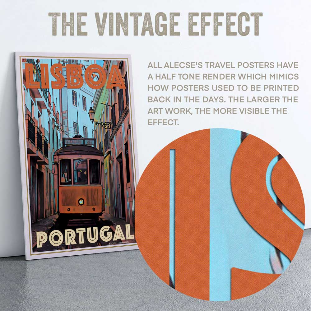 Closeup of the halftone effect in the Lisbon poster by Alecse