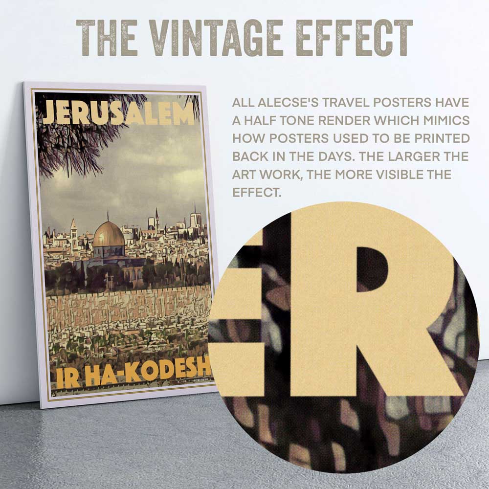Close-up of the halftone effect in Alecse's Jerusalem poster Holy City