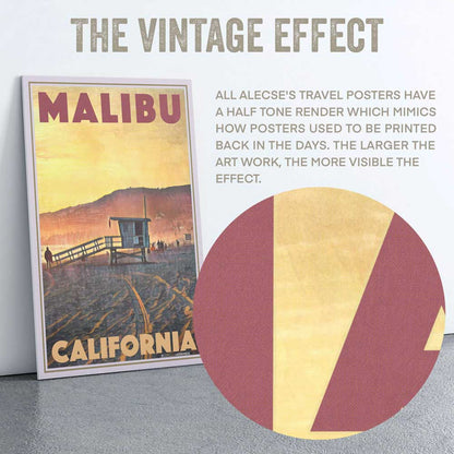 Macro view of poster top title letters showcasing Alecse's half-tone render style in Malibu poster