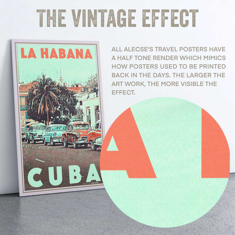 Closeup of the halftone effect in the poster of Cuba Habana Old Cars by Alecse