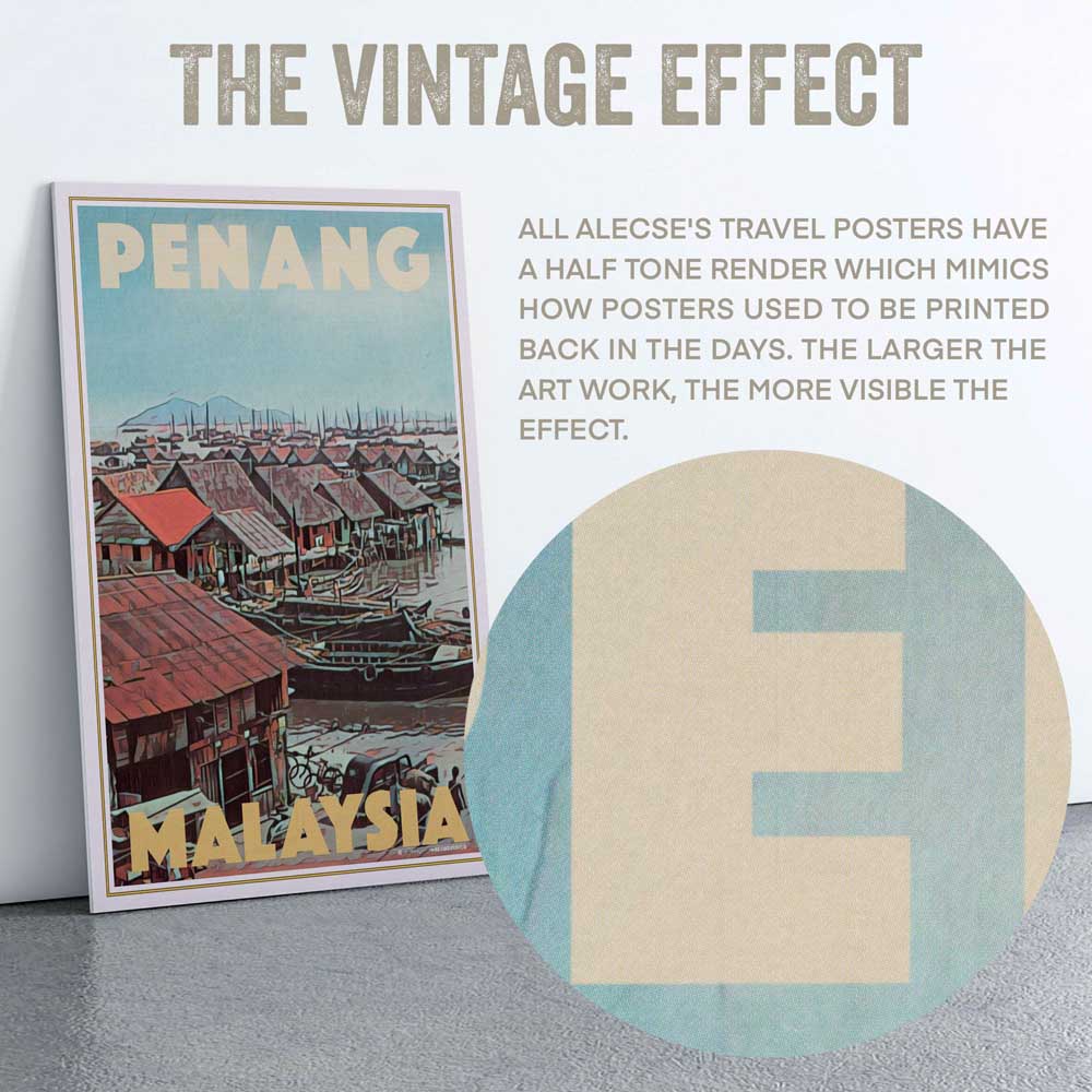 Close-up of the halftone effect in the Malaysia poster of Penang