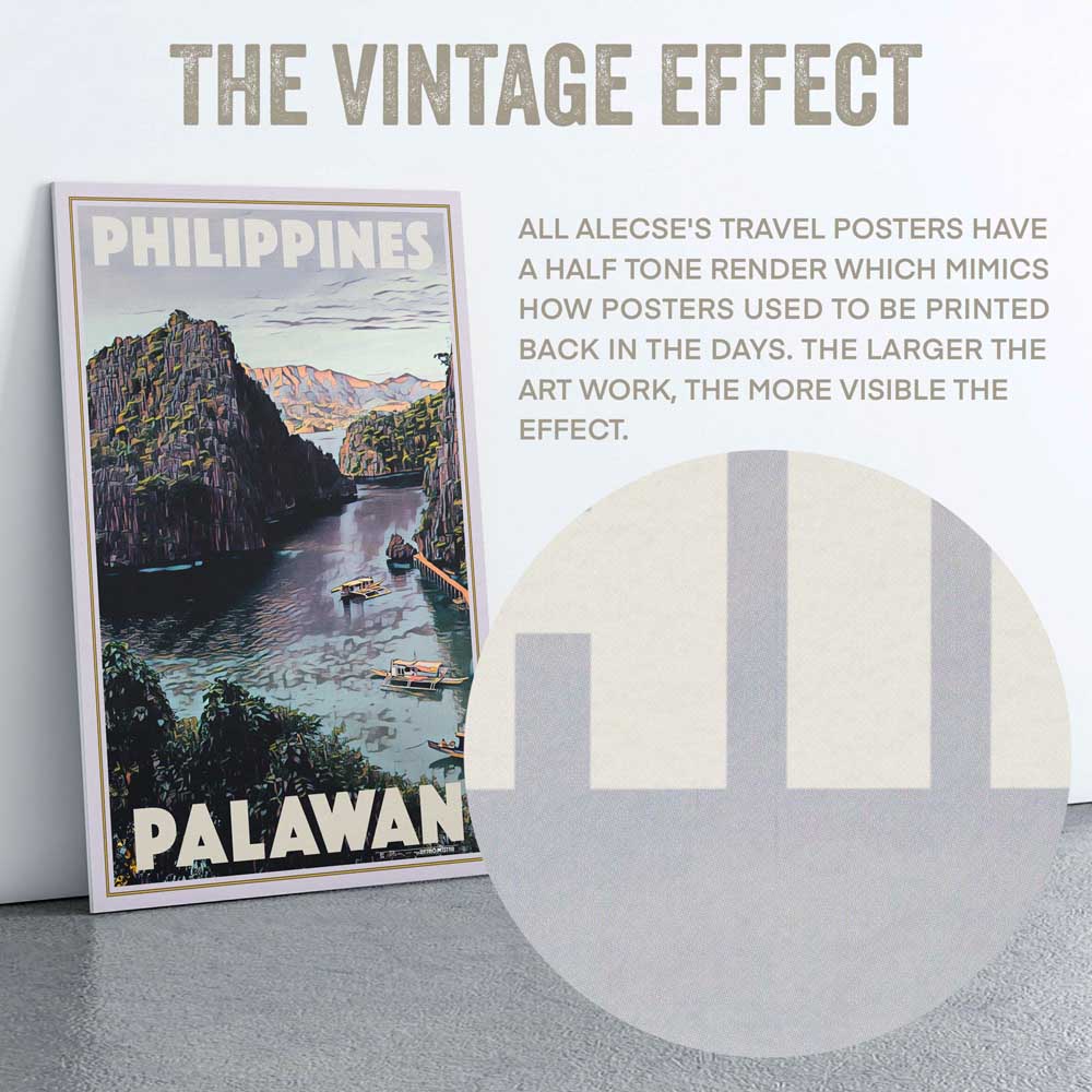 Macro view of the Palawan poster, highlighting Alecse’s half-tone render effect that adds a unique vintage texture