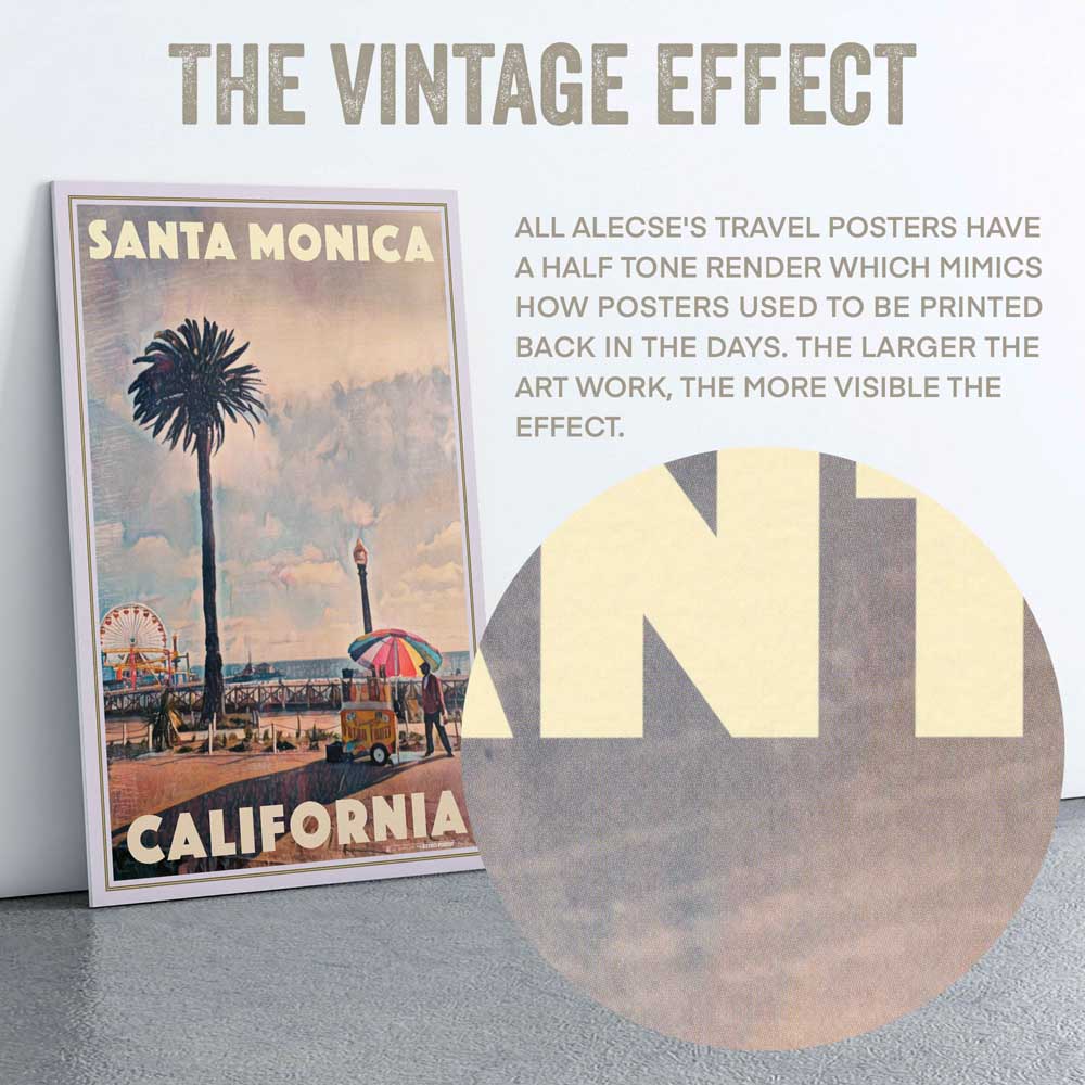 Detail of Alecse's Half-Tone Technique on Santa Monica California Poster Top Title Letters