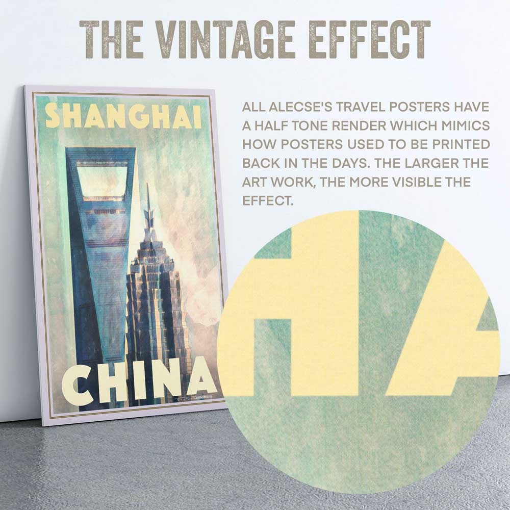 Closeup of the halftone effect in the Shanghai Travel Poster  by Alecse