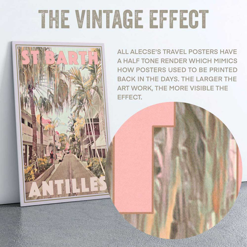 Closeup of the Gustavia poster of St Barth revealing the halftone render effect